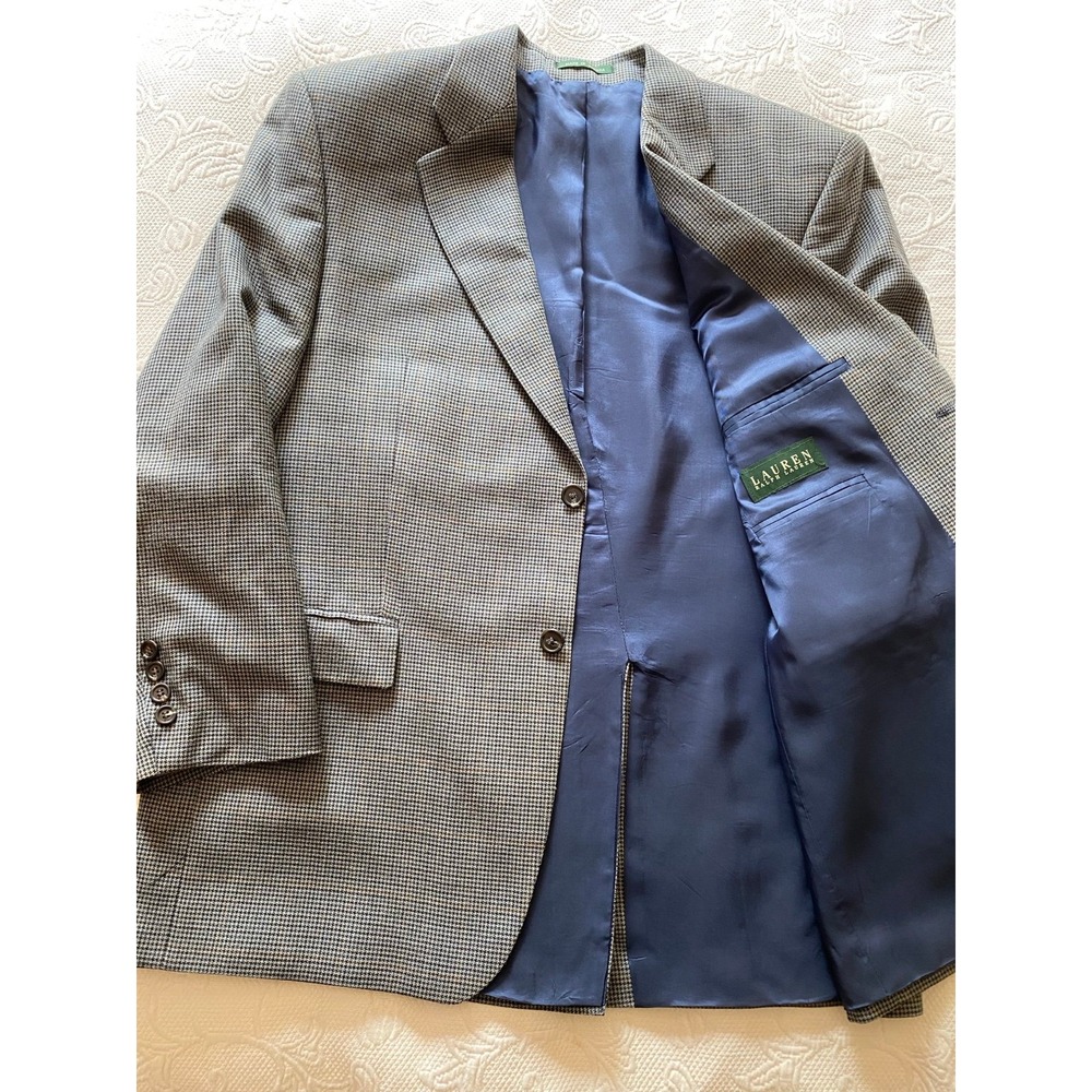 Lauren Ralph Lauren Sport Coat Silk Wool Canada 42R Houndstooth Check Jacket s2